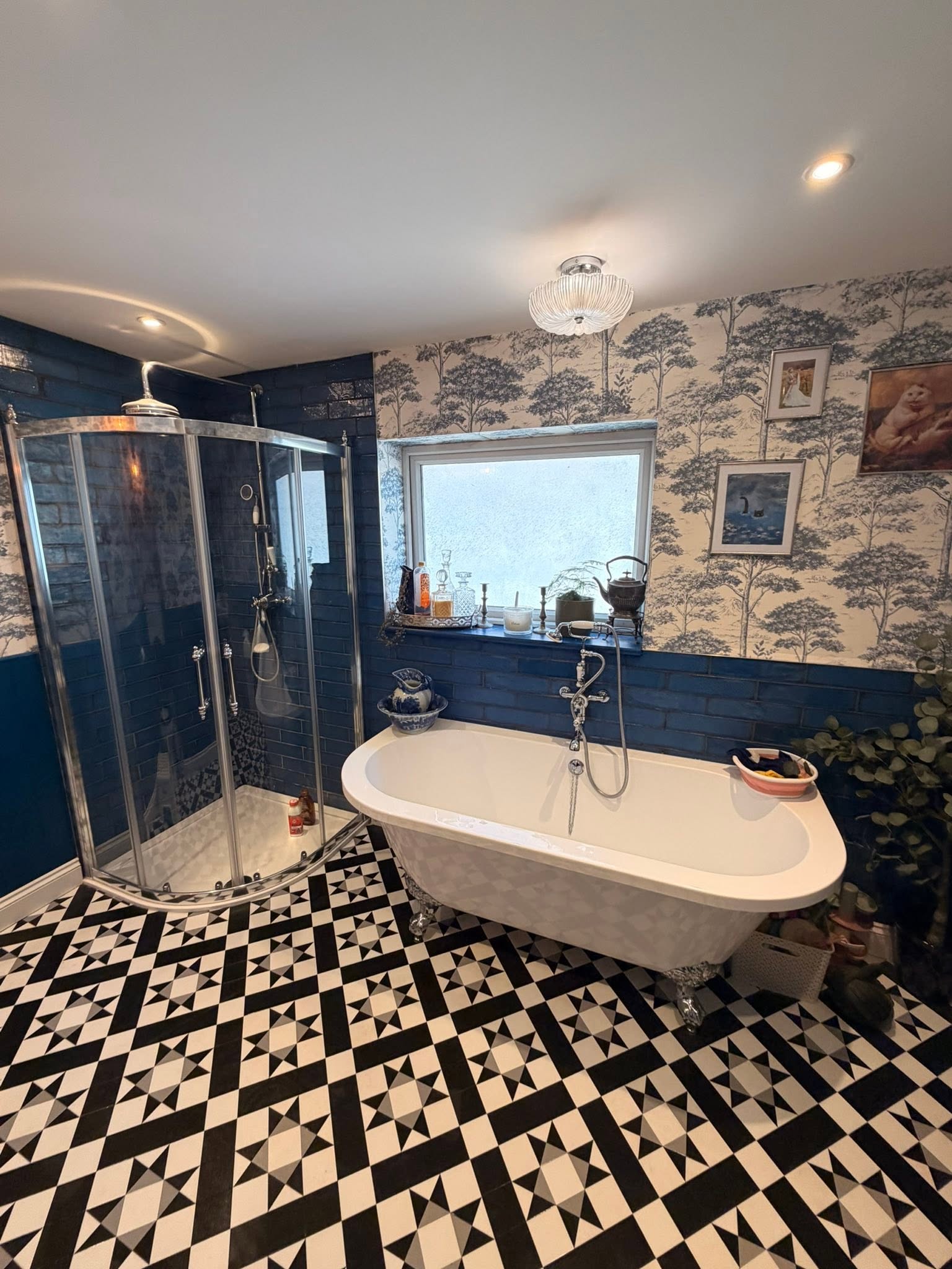A spotless bathroom basin and tiles